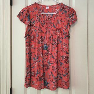 Old Navy Short Sleeve Red Floral Blouse